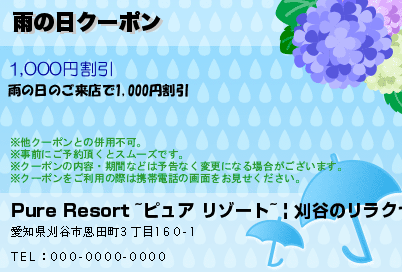 Pure Resort ~ピュアリゾート~ | 刈谷のリラクゼーション 雨の日クーポン クーポン