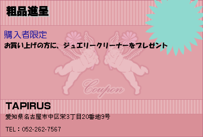 TAPIRUS 粗品進呈 クーポン