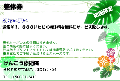 けんこう療術院 整体券 クーポン