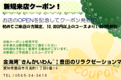 金海湾~きんかいわん~ | 豊田のリラクゼーションマッサージの新規来店クーポン！のクーポン